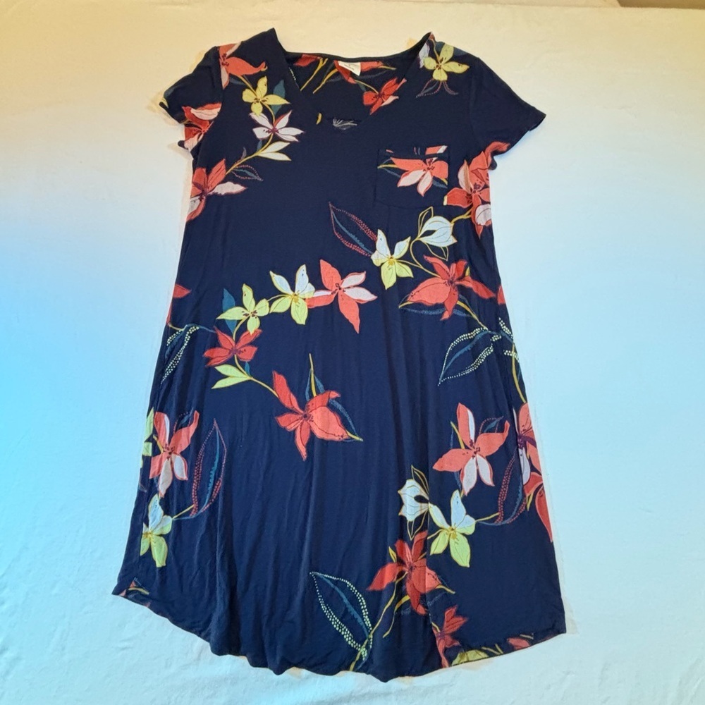 Soma Women’s Small Nightgown Sleep Shirt Navy Floral Rayon Blend